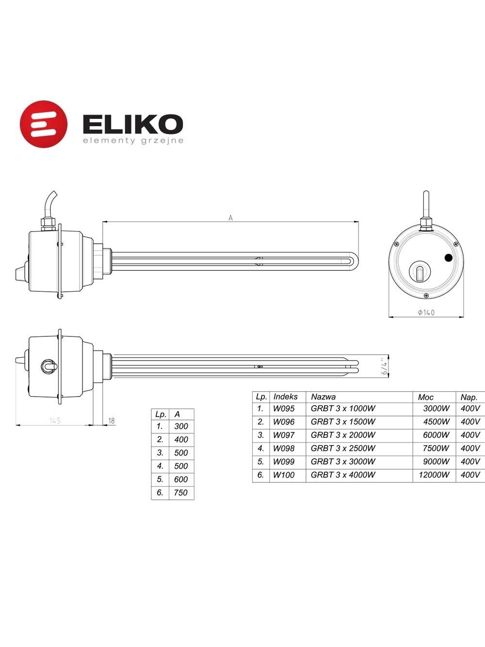 12,0 kW, 400V Eliko nerūdijančiojo plieno elektrinis tenas su termostatu W100N 1 12,0 kW, 400V Eliko nerūdijančiojo plieno elektrinis tenas su termostatu W100N 1