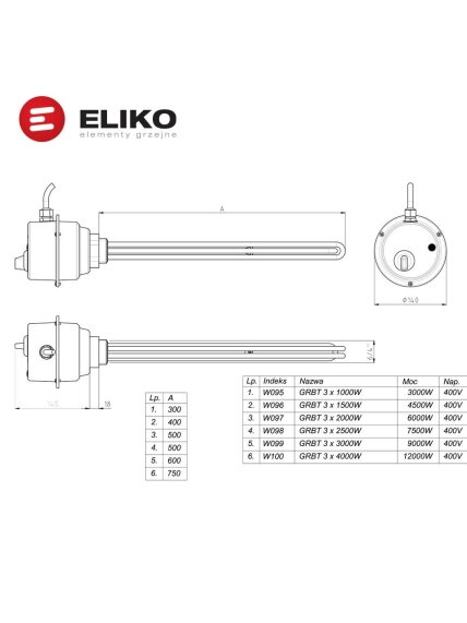 7,5 kW, 230V / 400V Eliko nikeliuotas elektrinis tenas su termostatu W098C 1 7,5 kW, 230V / 400V Eliko nikeliuotas elektrinis tenas su termostatu W098C 1